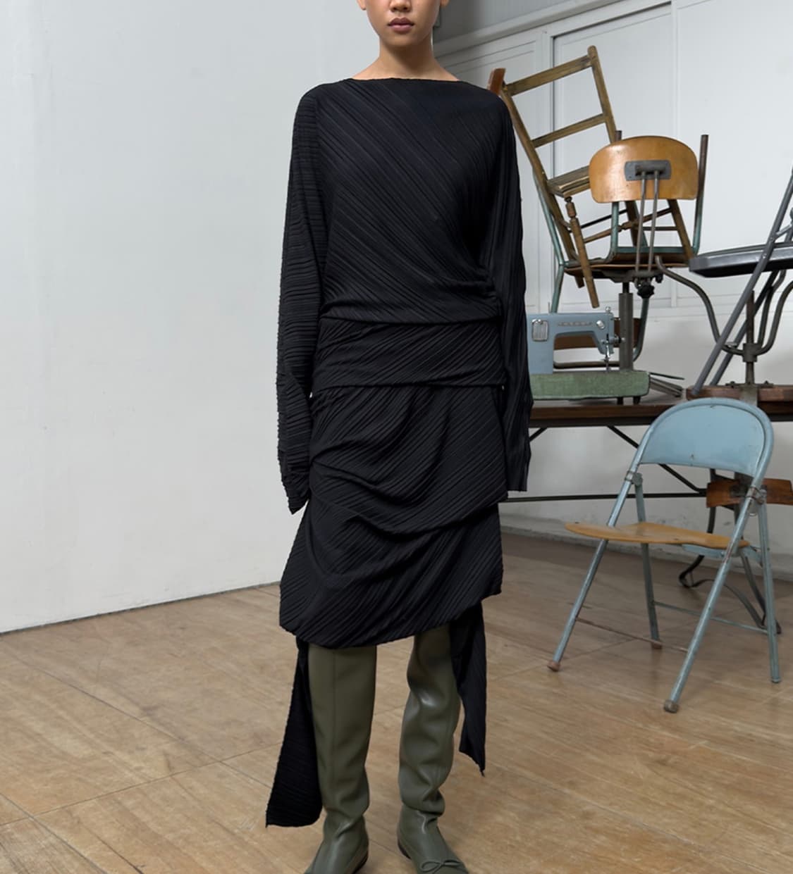 Open yy PLEATS SKIRT BLACK 플리츠 스커트  상품이미지2