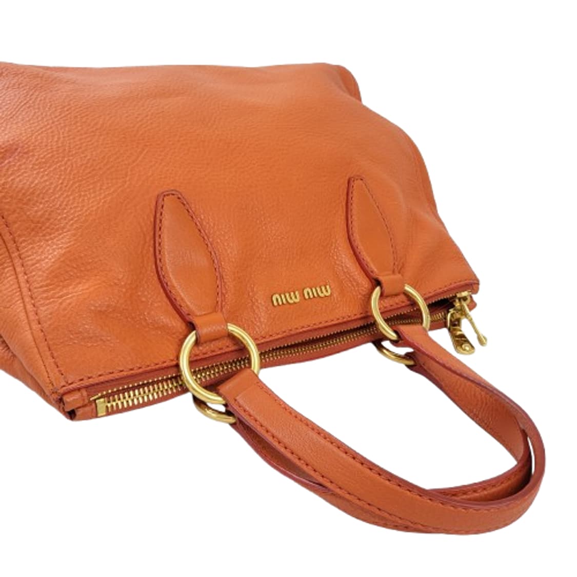 정품 미우미우 RN0620 금장 로고 장식 오렌지 레더 토트/숄더백 상품이미지5