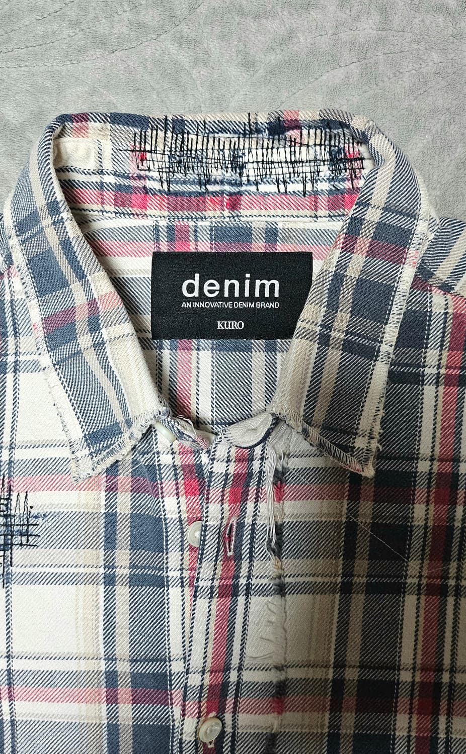 KURO denim 체크 핸드스티치 핸드페인팅 셔츠 상품이미지2