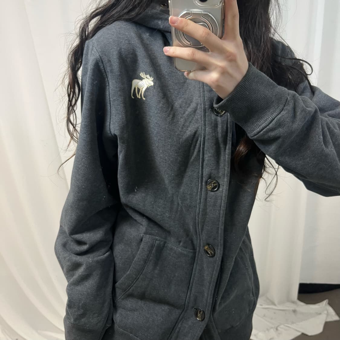 Abercrombie Grey Button Hoodie 상품이미지3