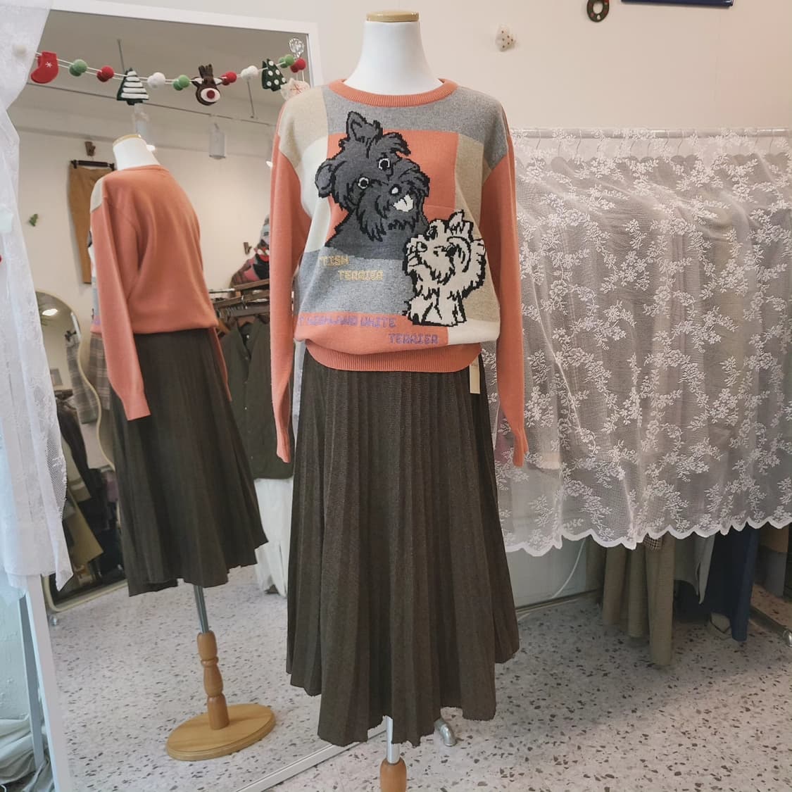 브라운 헤링본 플리츠 울스커트 상품이미지9