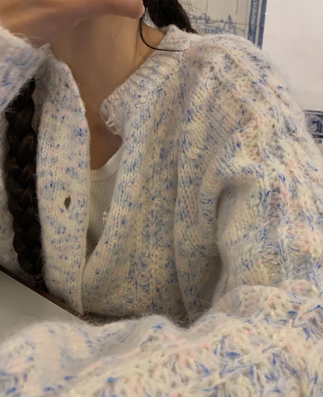 메이비베이비 디어리스트 벌스데이 케이블 알파카 니트 가디건 블루소다 상품이미지1