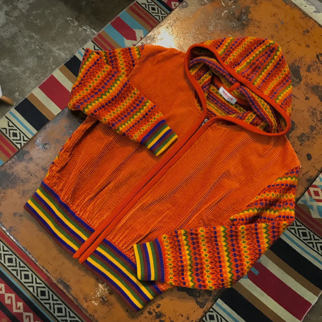 일본 빈티지 딥 오렌지 코듀로이 후드집업 여성 55 66 상품이미지2