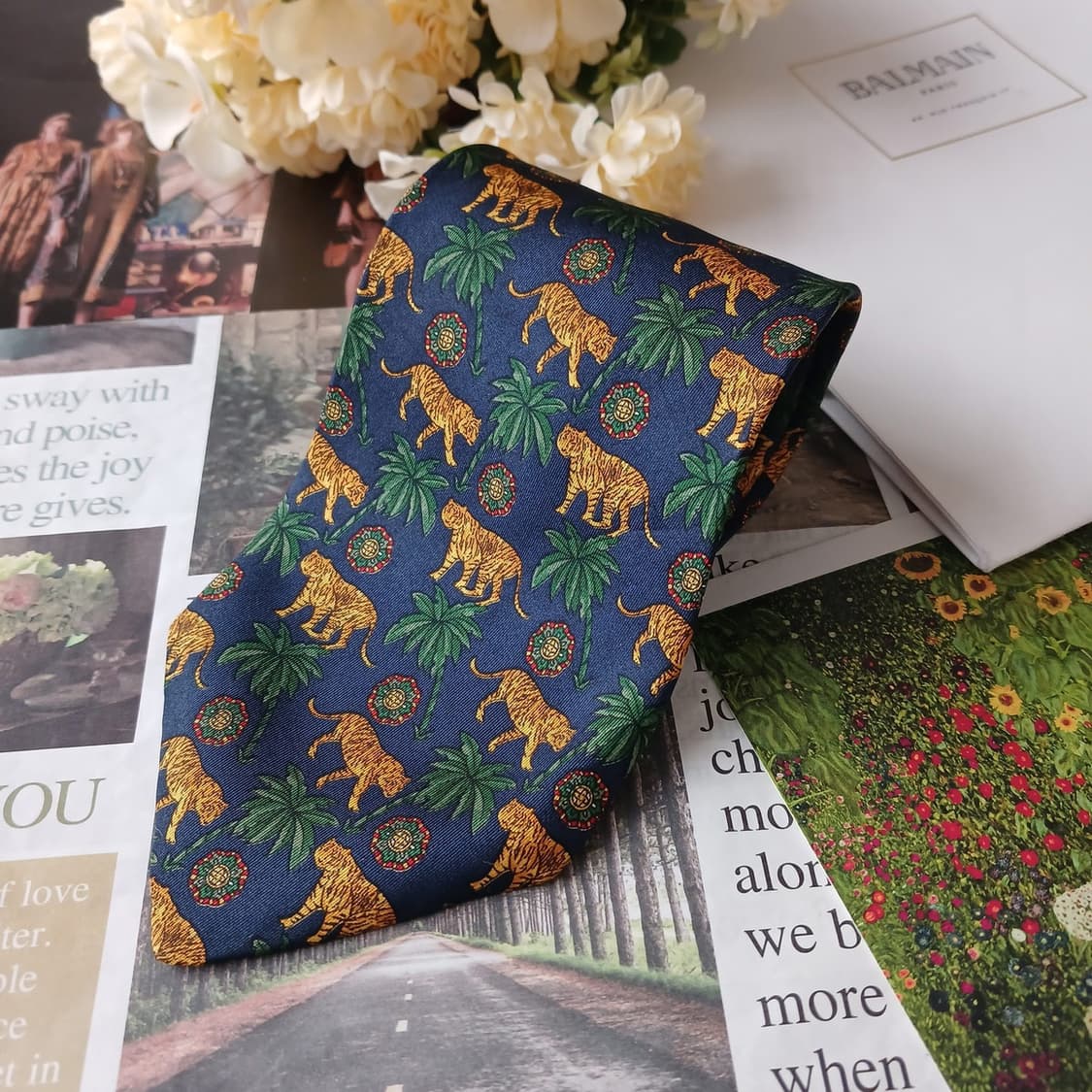 발망 실크 네이비 호랑이&야자수 넥타이 9.5cm A+등급 A19155
 상품이미지2