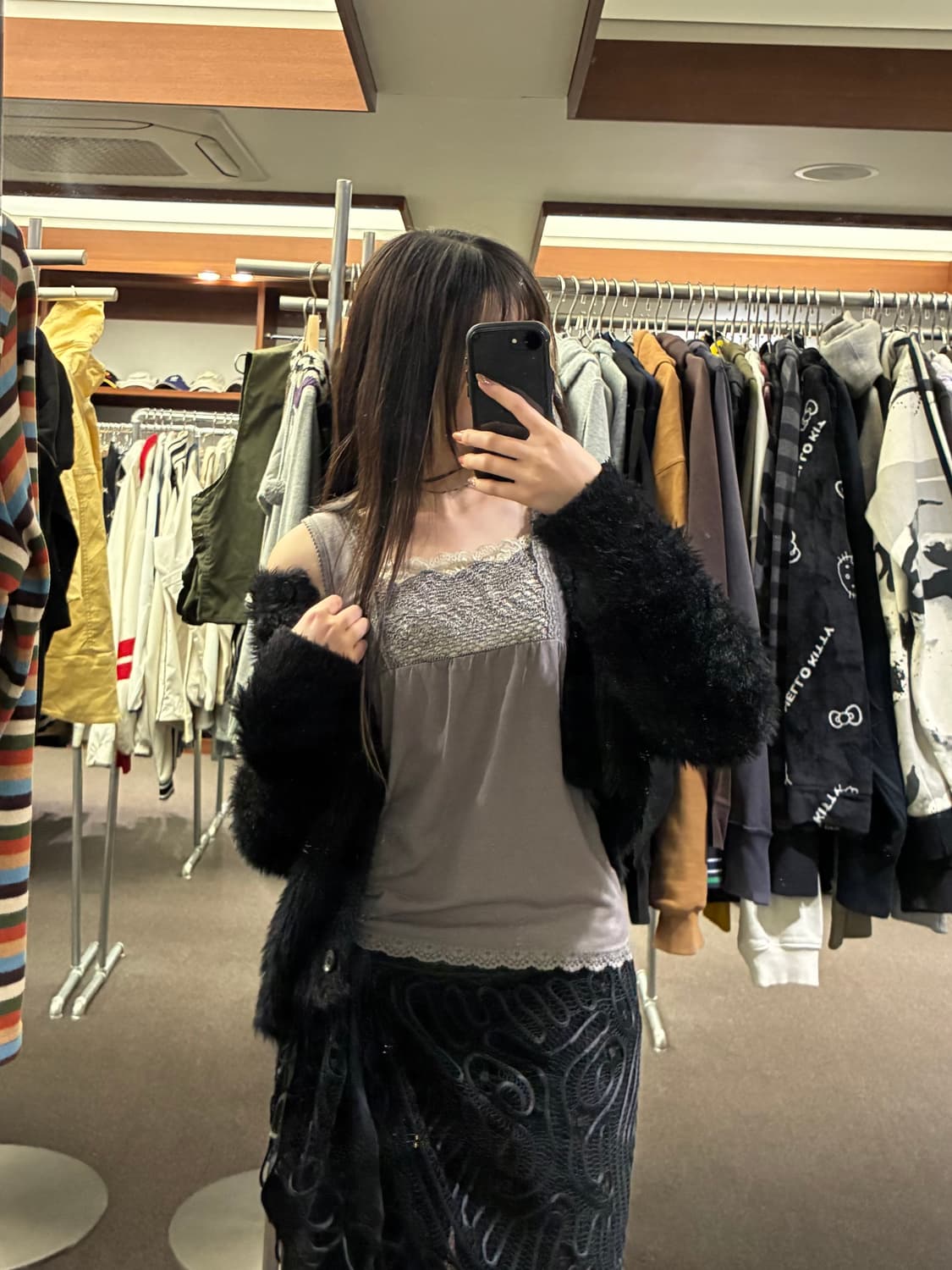 M)Japanese vintage 여성 레이스 디테일 모카 슬리브리스 상품이미지1