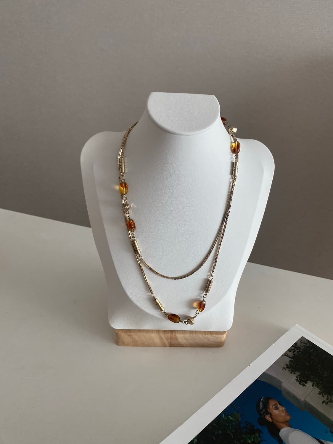 오렌지 호박 빛 롱 체인 목걸이  상품이미지1