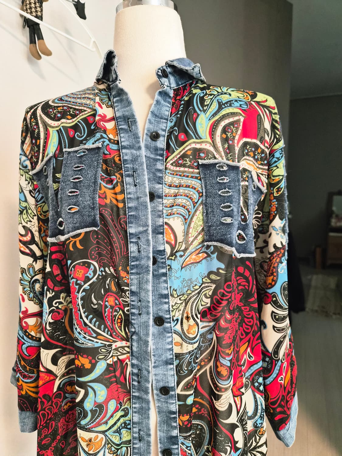 에스닉 페이즐리 데님 믹스 롱 셔츠 원피스 상품이미지5