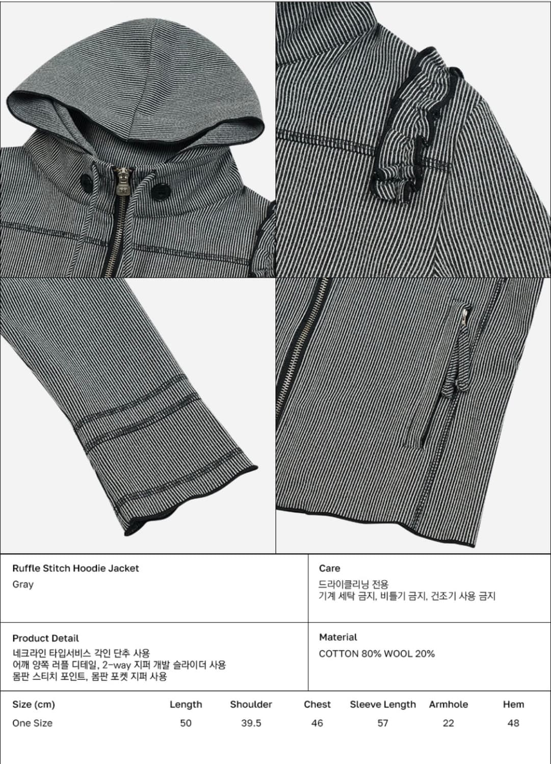 Ruffle Stitch Hoodie Jacket [Gray] 상품이미지3