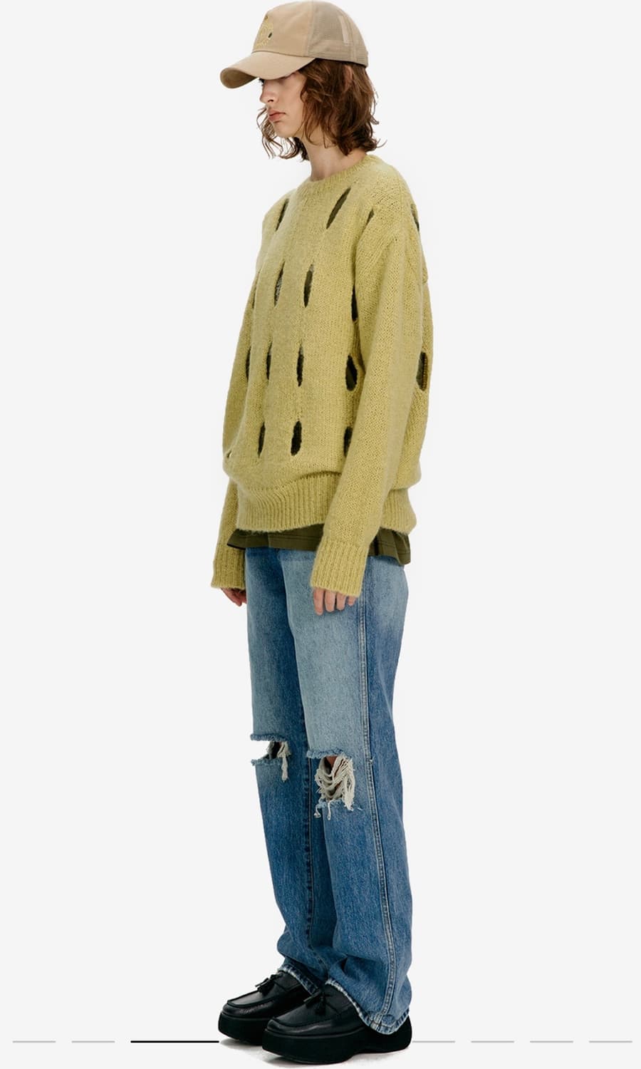 MOHAIR CUT OUT KNIT TOP YELLOWISH GREEN 상품이미지3