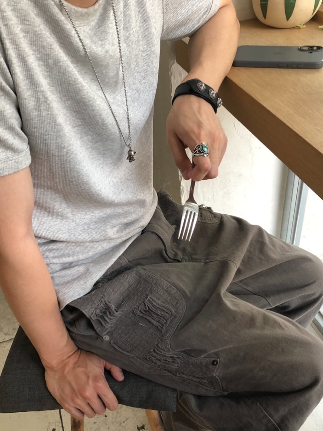 [3] 폴리테루 1011 보로팬츠 그레이 상품이미지2