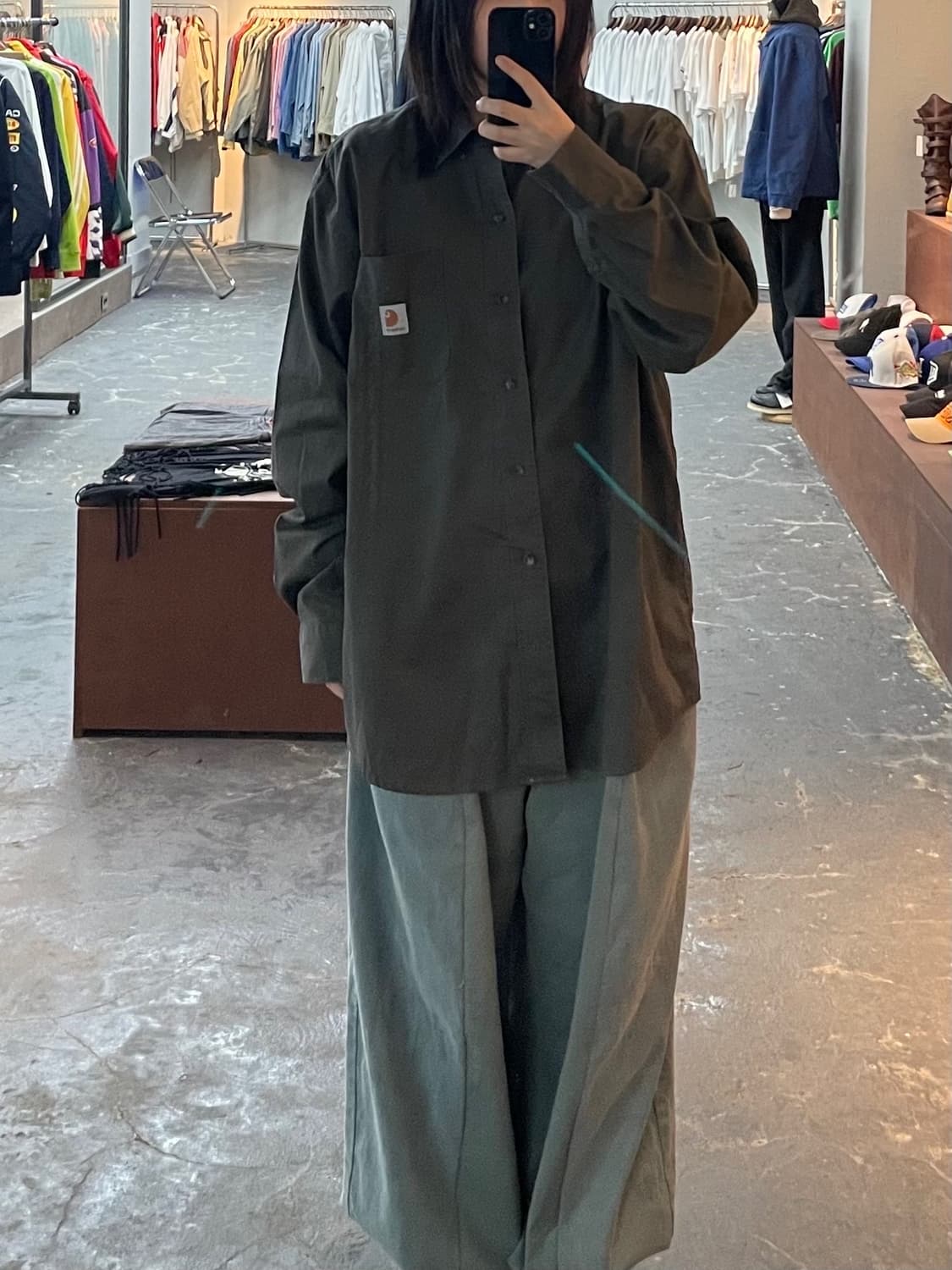 칼하트 로고 올리브색 워크셔츠 H1158 상품이미지1