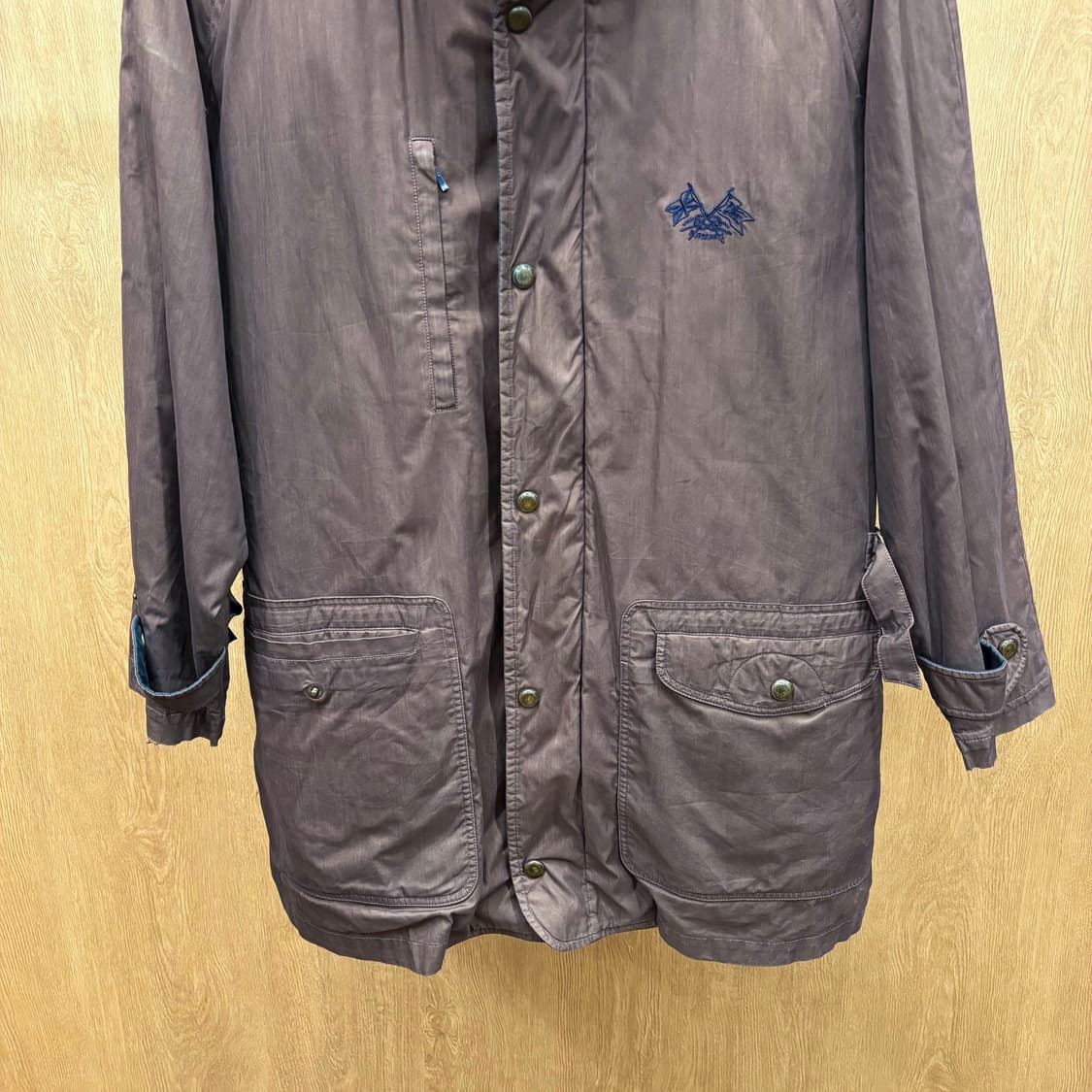 버버리 하프 코트 필드 자켓 싱글 브레스티드 스탠드 칼라 디테일 버건디 상품이미지5