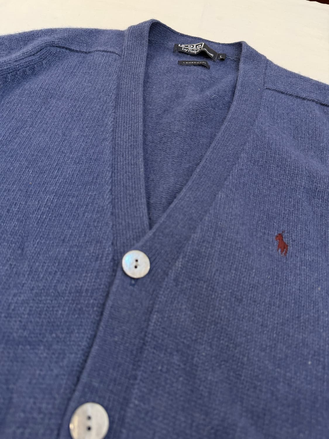 90s 폴로 랄프로랜 램스울 자개단추 가디건 네이비 블루 상품이미지3