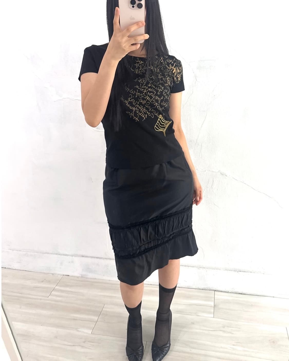 Black Wrinke Detail Midi Skirt 상품이미지2