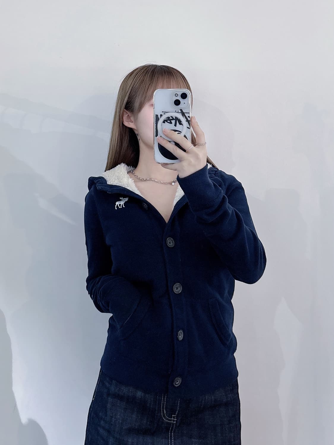 아베크롬비 사이드로고 네이비 버튼 후드집업 상품이미지2