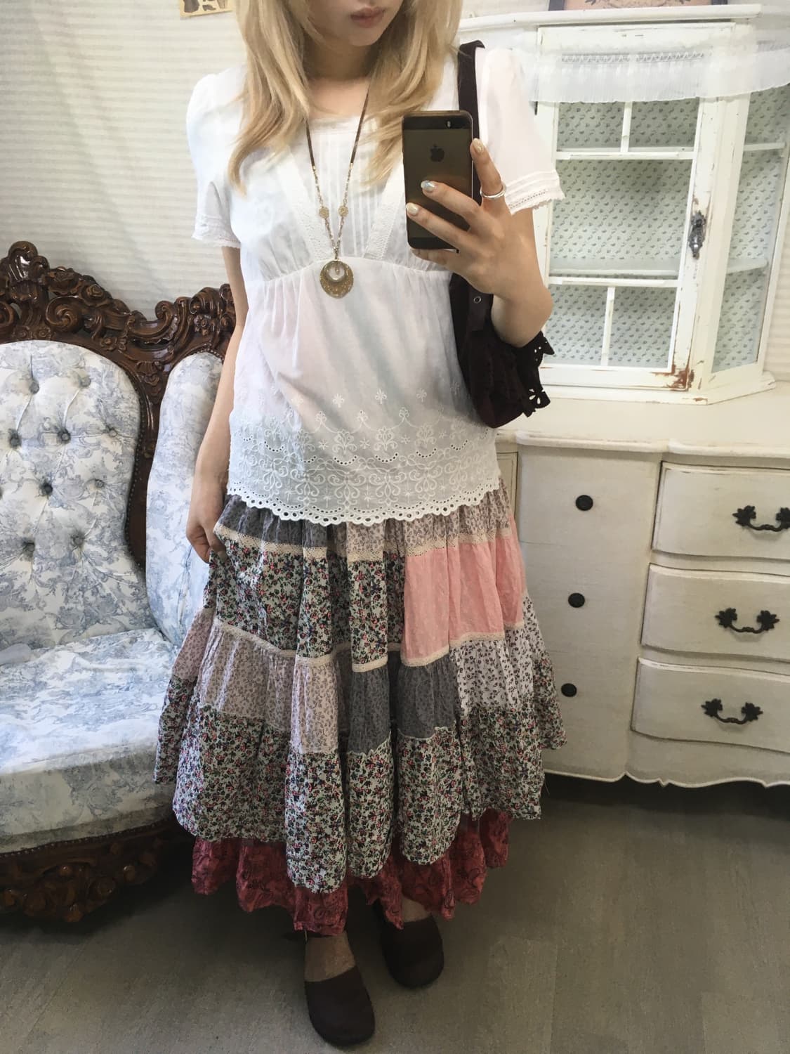 jpn vintage 하구미 패치워크 잔꽃 원피스 상품이미지5