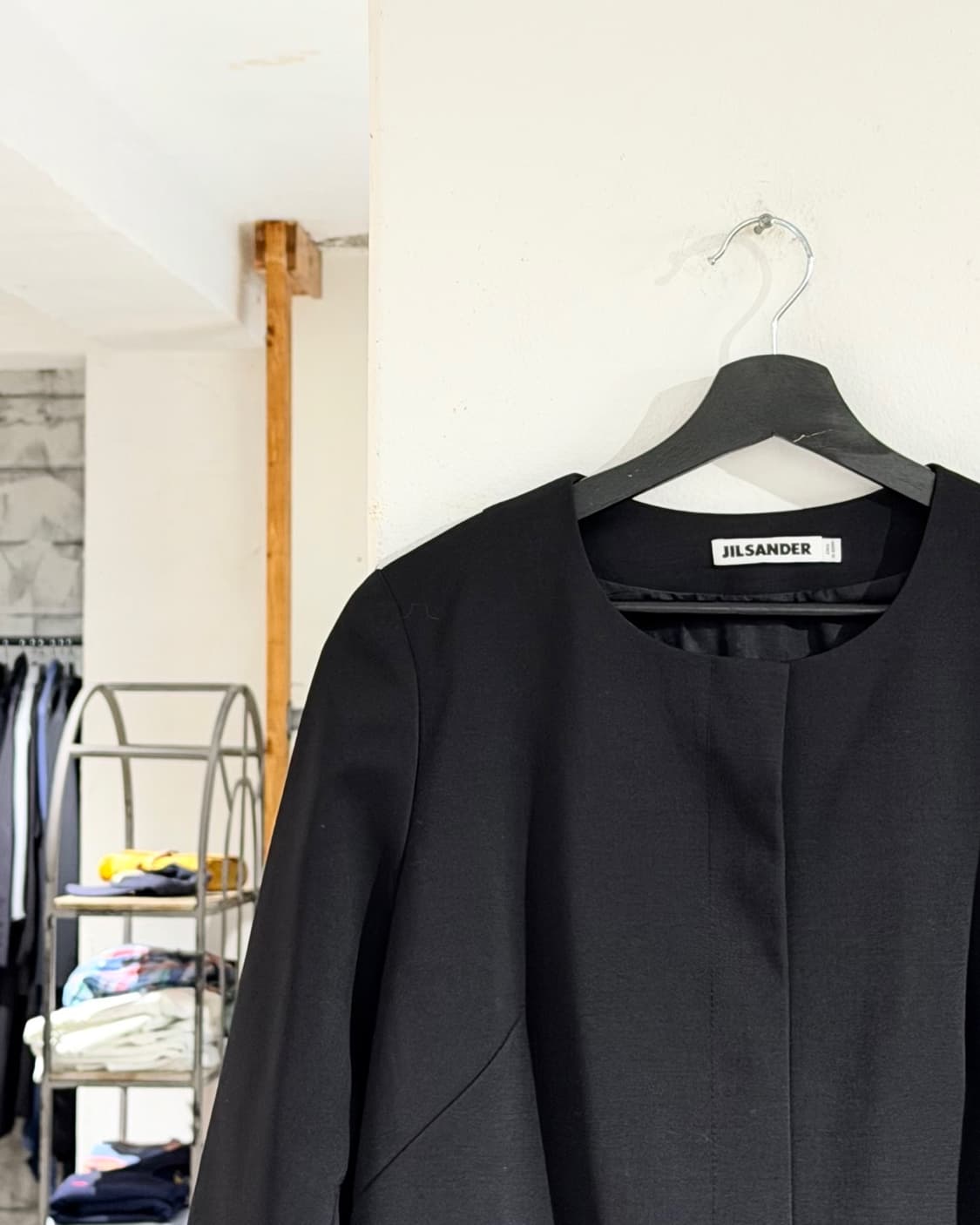 질샌더 블랙 노카라 버진울 코트 상품이미지2