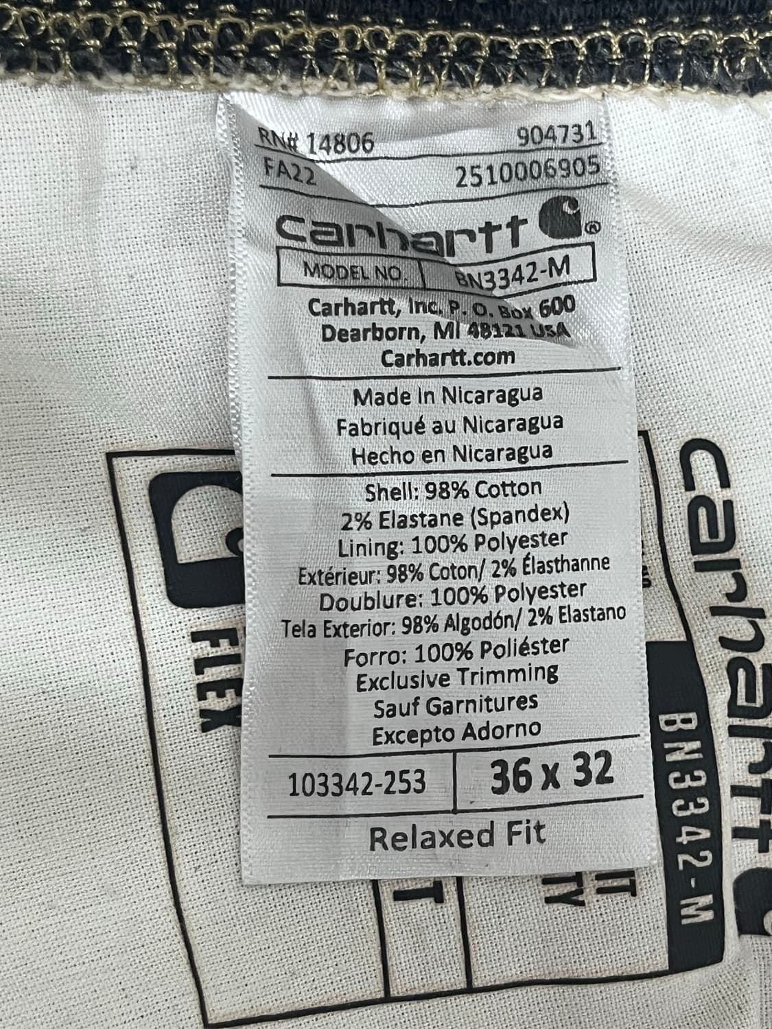 칼하트 기모 카펜터 워크팬츠 36인치 상품이미지6