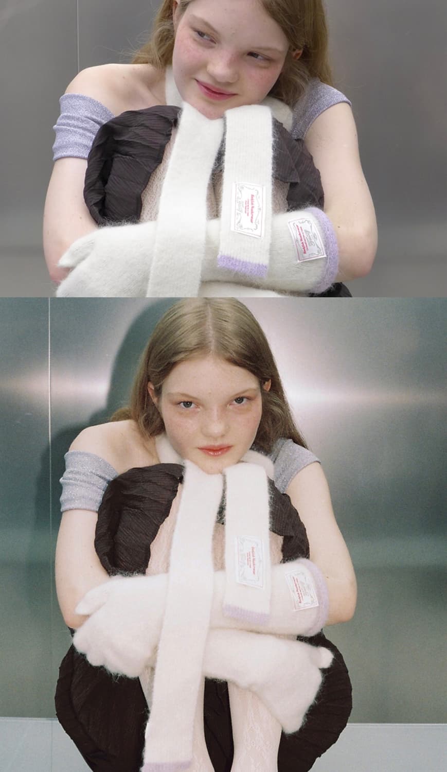 (새상품) 락피쉬웨더웨어 퍼지머플러/퍼지맥시롱글러브 화이트 상품이미지3