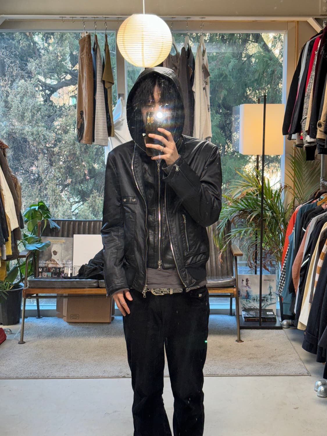 아티잔 레더 후드 레이어드 봄버자켓 상품이미지3