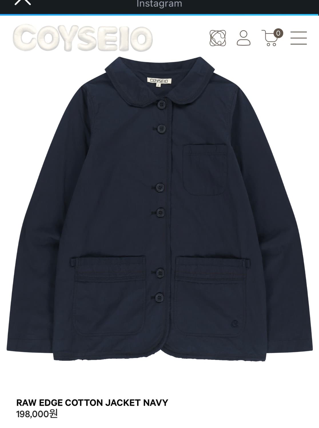 Coyseio RAW EDGE COTTON JACKET NAVY 상품이미지1