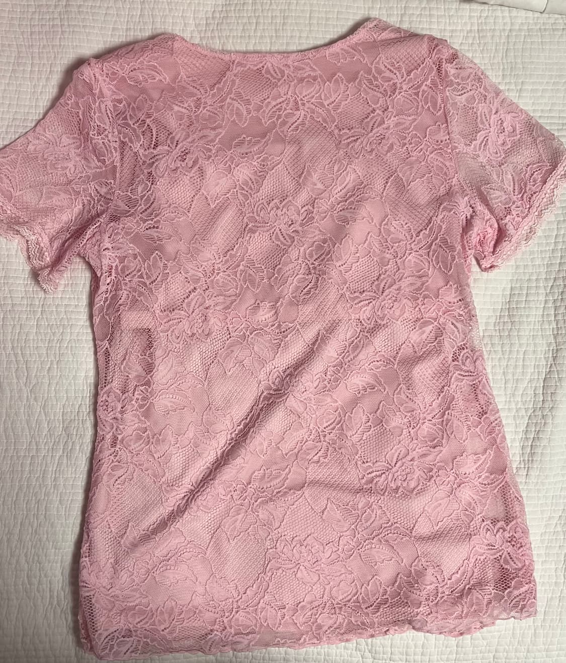 브라데리스 핑크 캐미솔 레이스 시스루 반팔 탑 상품이미지2