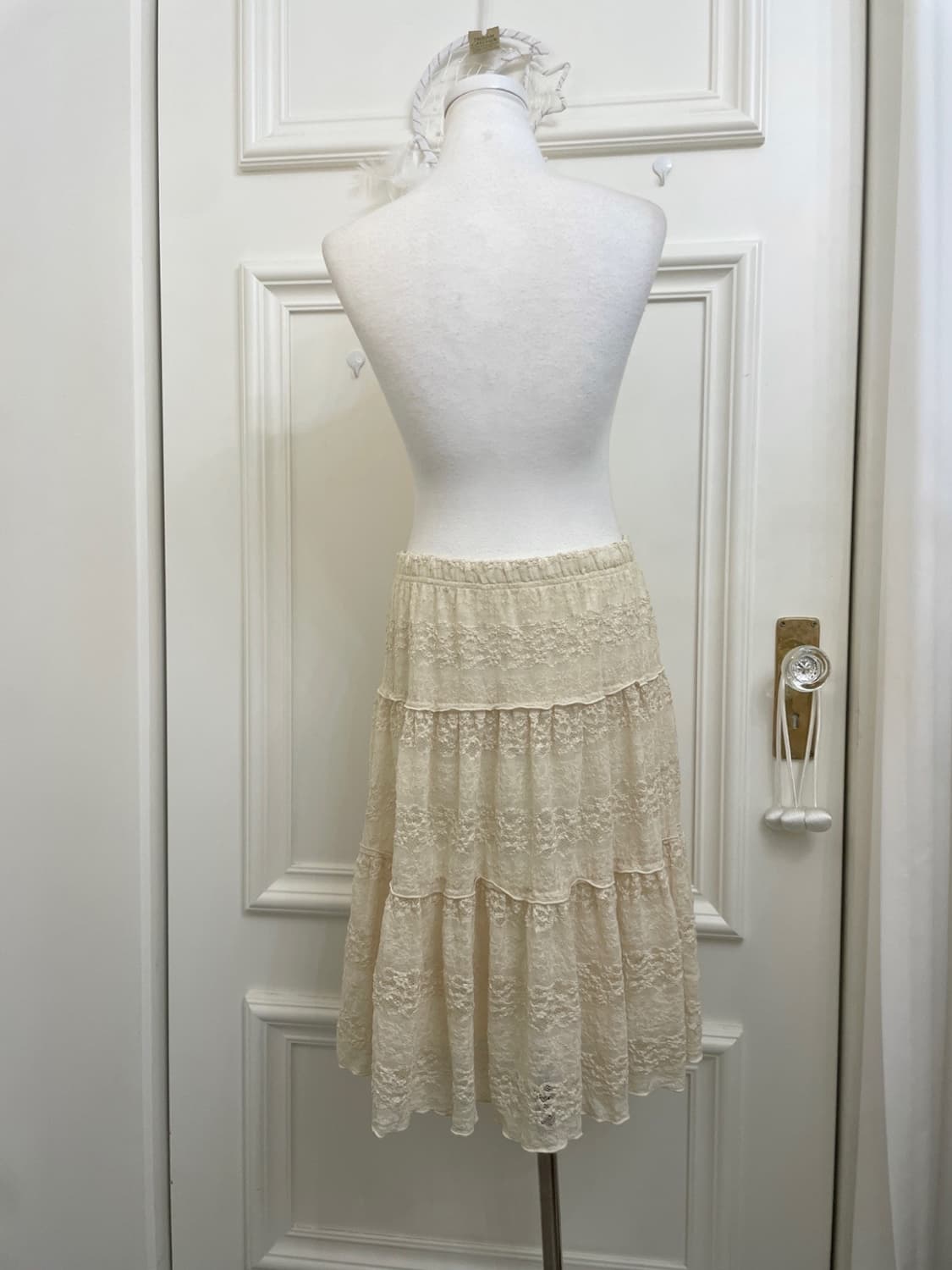 beige lace fairy midi banding skirt 상품이미지3