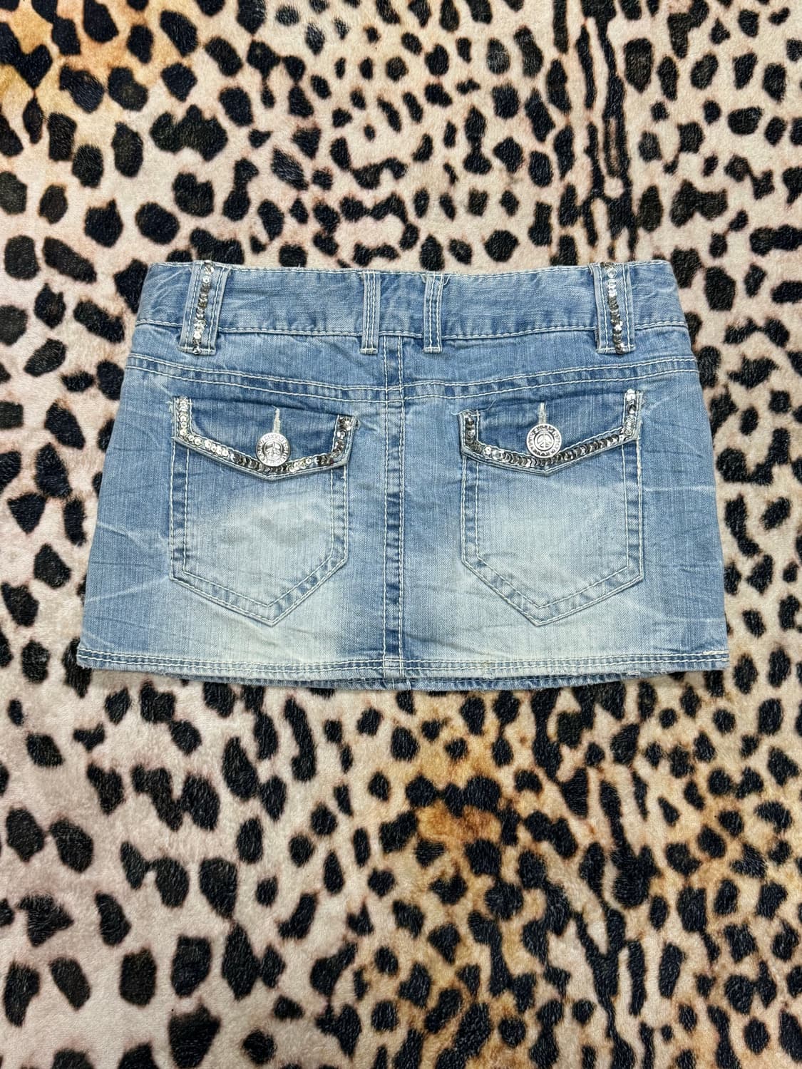 갸루 피스마크 스팽글 화이트워싱 데님스커트  상품이미지1