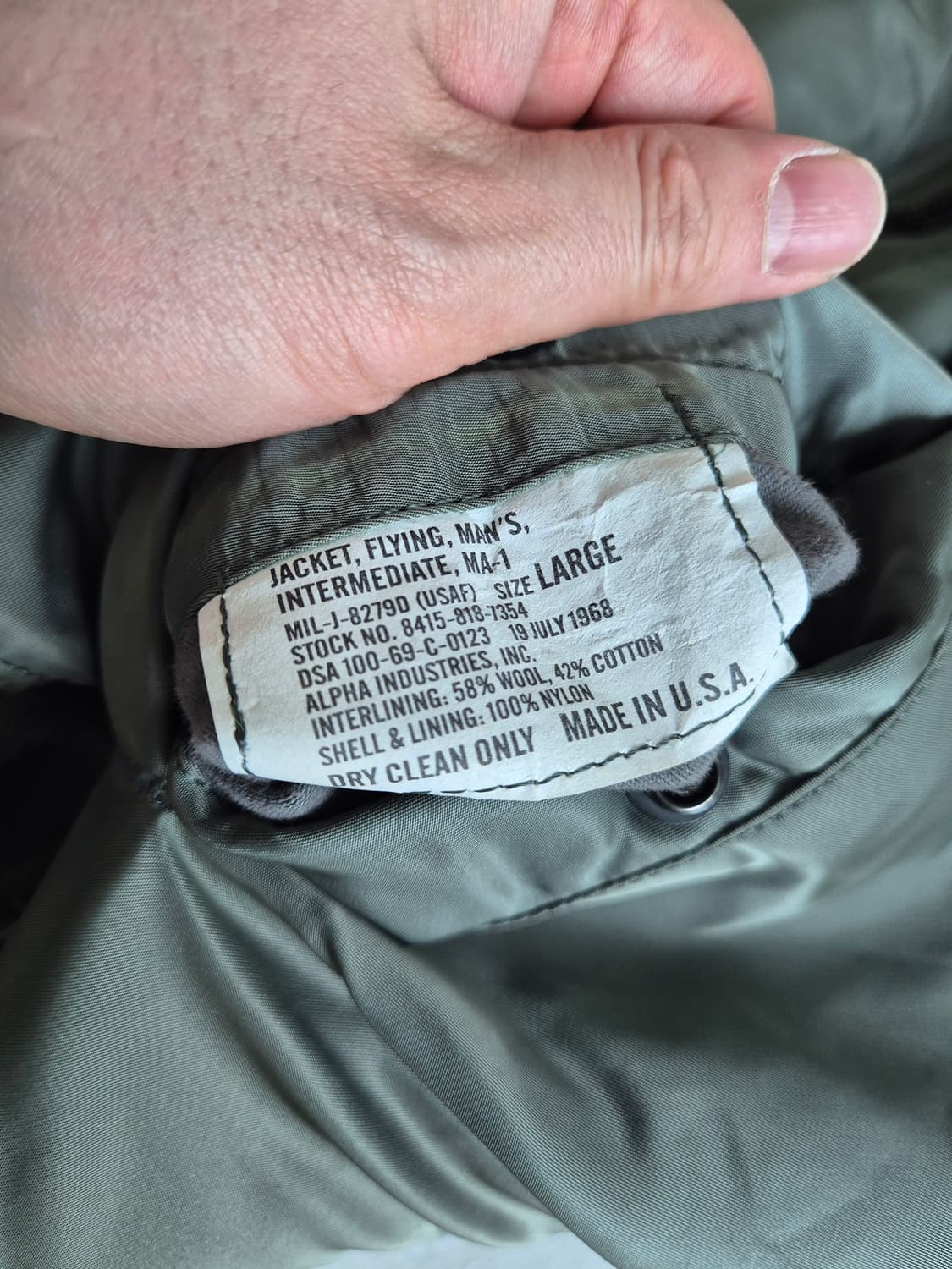 알파인더스트리 68년도Ma-1 정밀복각 Large 상품이미지5