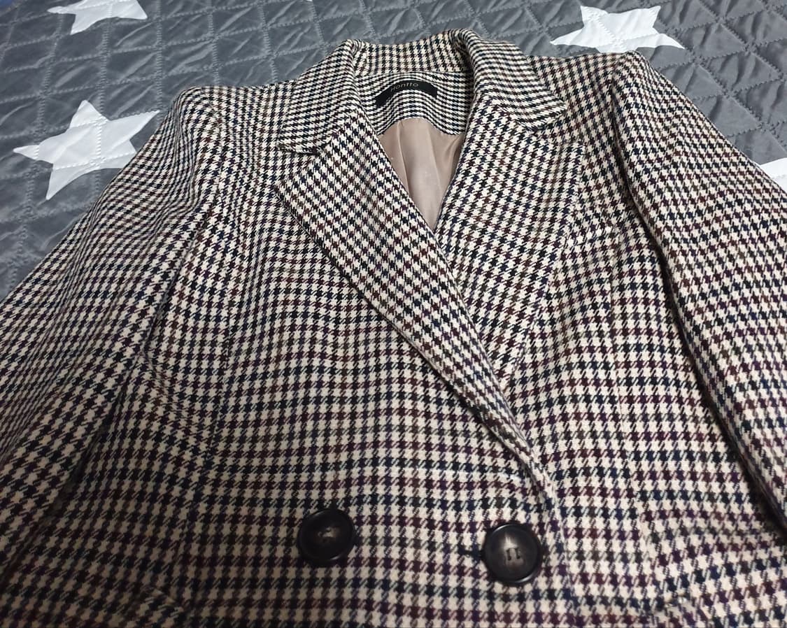 HONTTO 슬림핏 트위드 안감실크 울혼방 코트 (M) 상품이미지2