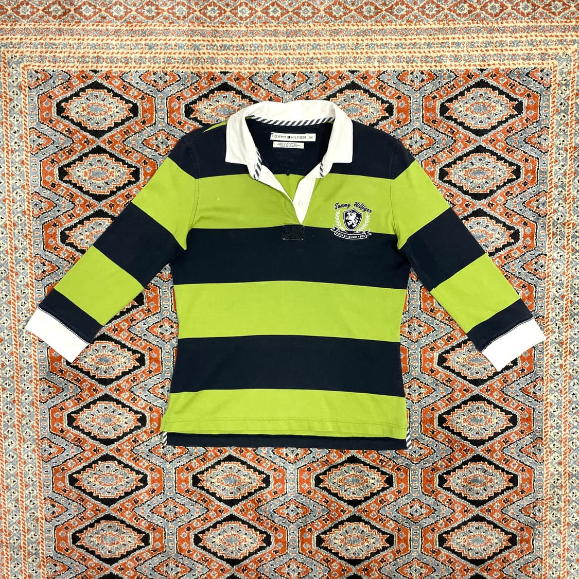 타미힐피거 그린 네이비 배색 7부 럭비 티셔츠 여성S 상품이미지1