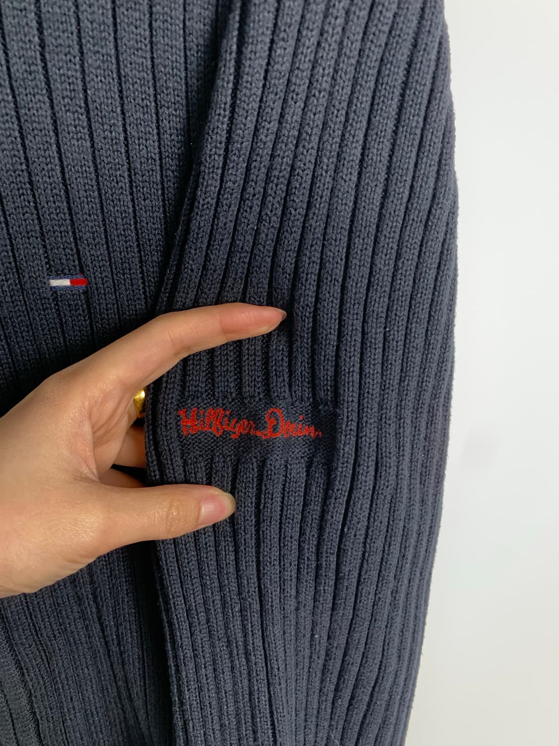 타미힐피거 자수로고 네이비 골지 니트집업 가디건 상품이미지4