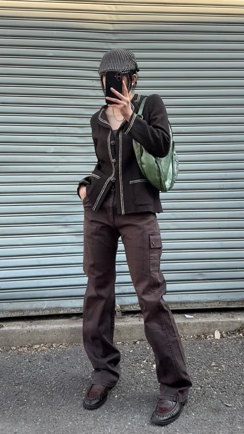 브라운 체크 부츠컷 카고 워크팬츠 상품이미지1