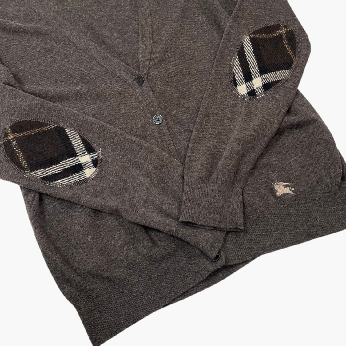 버버리 Burberry 브라운 캐시미어 혼방 엘보패치 브이넥 가디건 L 상품이미지6