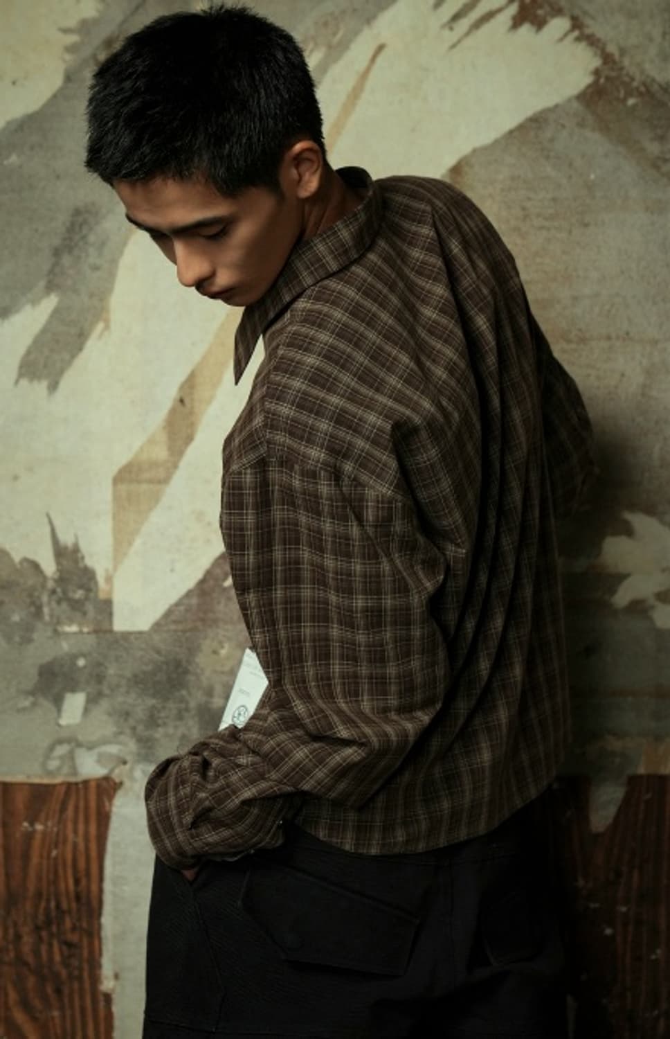 (OS) yiyae 리버시블 셔츠 브라운 차콜 상품이미지2