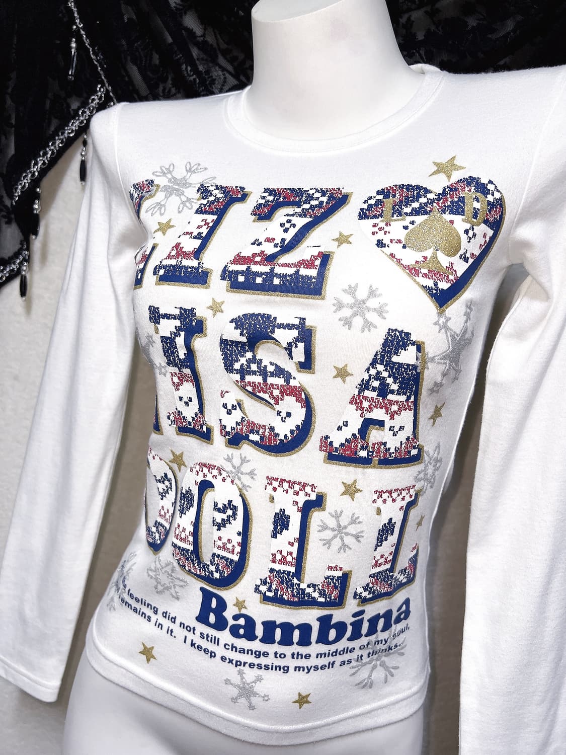 리즈리사돌 헤이세이 키치 갸루 레터링 글리터 프린팅 긴팔탑 핀터 펑크 상품이미지5