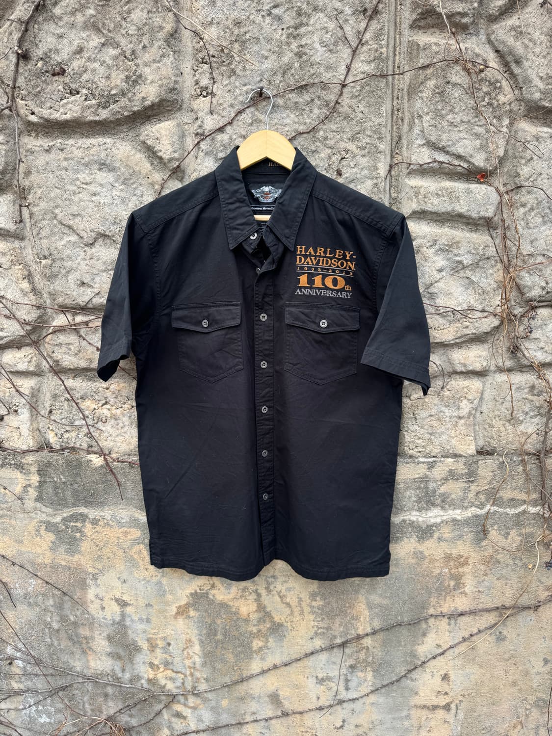 할리데이비슨 빈티지 110주년기념 자수 반팔 셔츠 블랙 L 상품이미지1