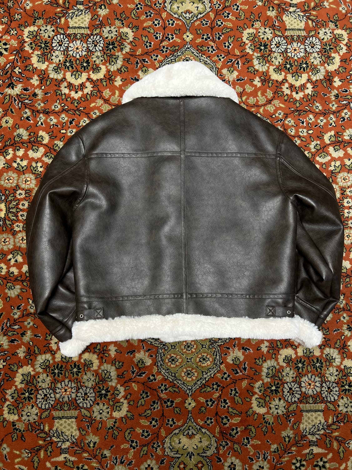 론트 비건레더 무스탕 브라운 L 상품이미지2