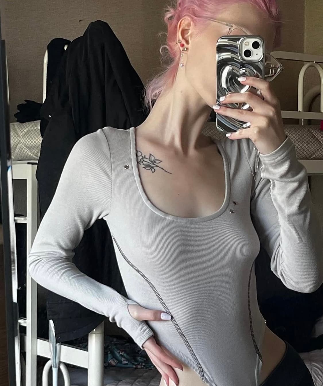 [단종] 라인 스티치 바디수트 누드그레이 상품이미지2