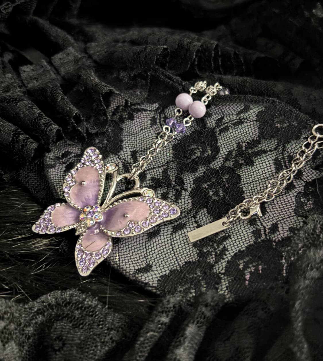 Anna Sui 빅 팬턴트 핑크 버터플라이 롱 체인 목걸이 상품이미지1