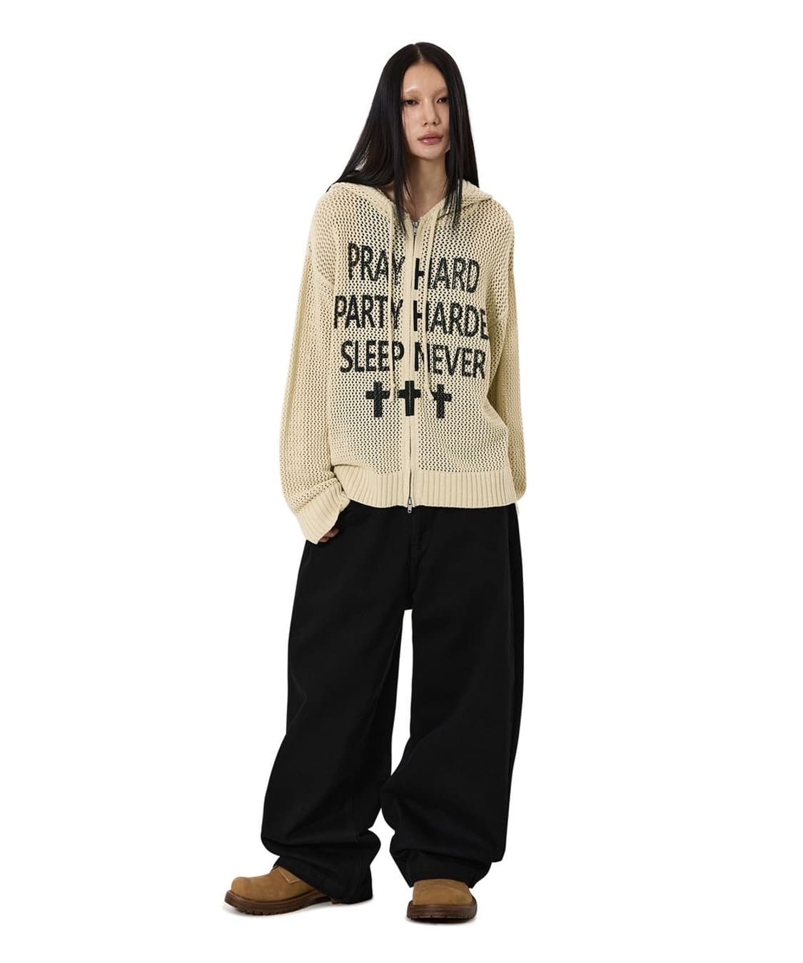 오와이 PRAY HARD KNIT HOODIE ZIP UP 상품이미지3