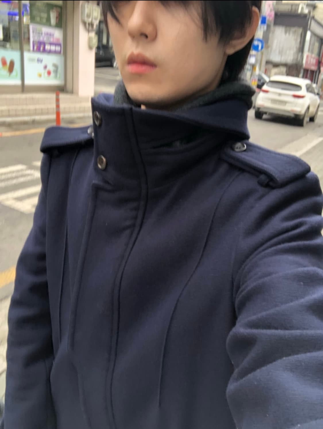 우영미 캐시미어 도킹 하이넥 코트 상품이미지7