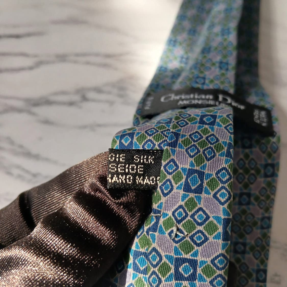 크리스찬 디올 실크 블루 기하학 패턴 넥타이 7.8cm B등급 E893 상품이미지5