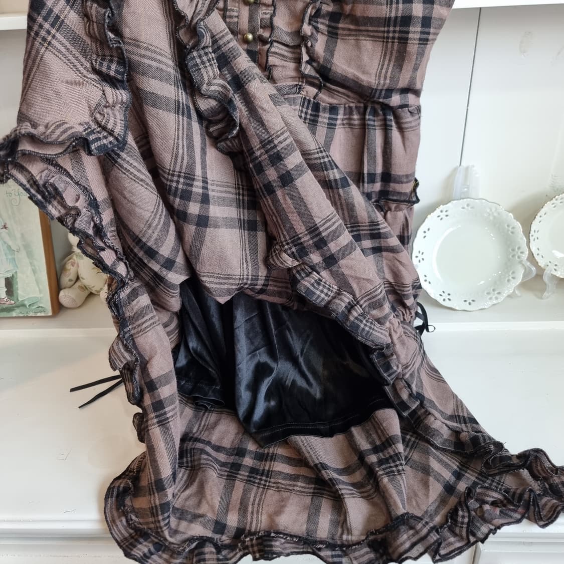 체크 뷔스티에 롱 원피스 브라운 상품이미지8