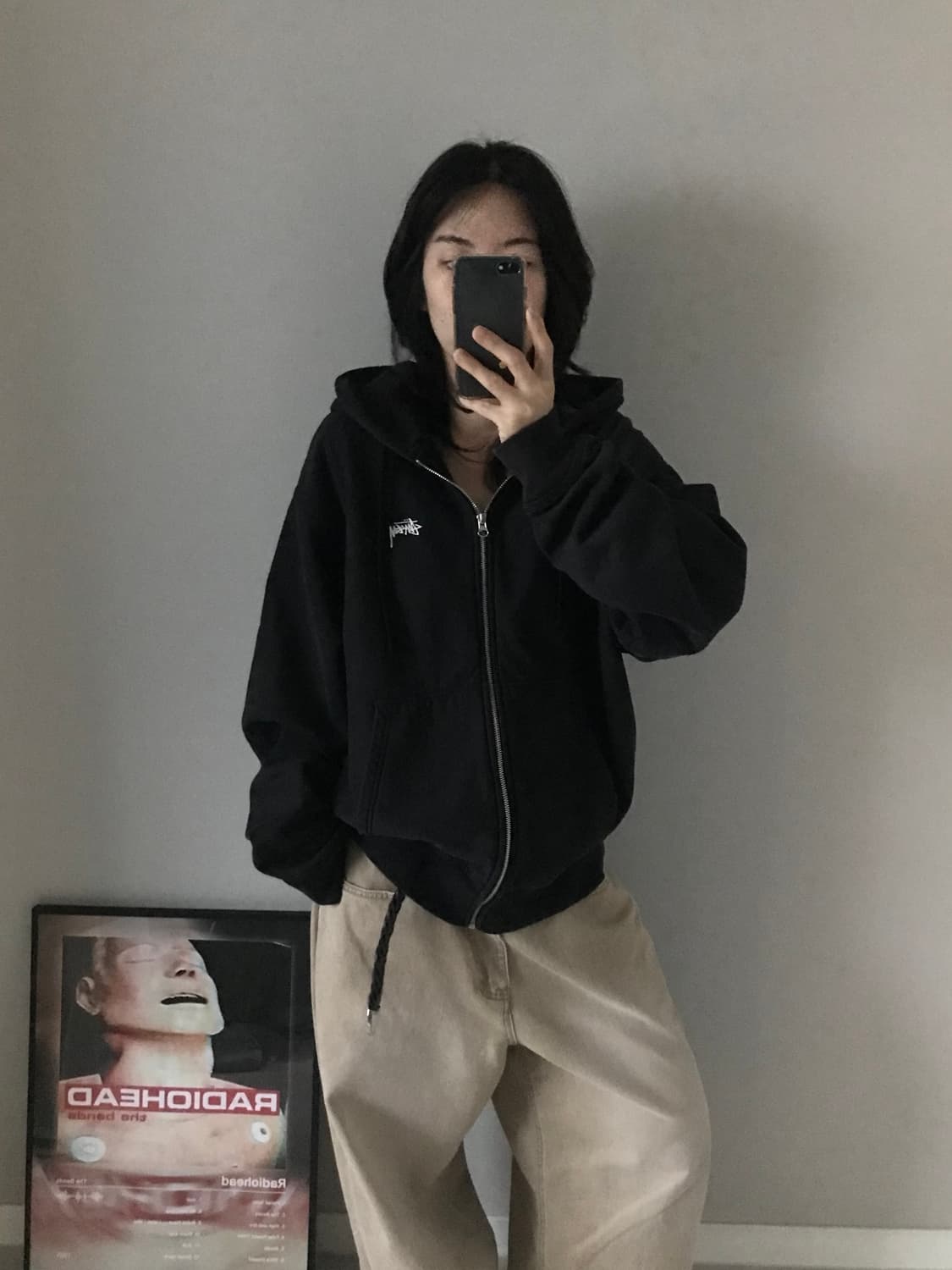 스투시 FW22 스탁로고 기모 블랙 후드집업 상품이미지1