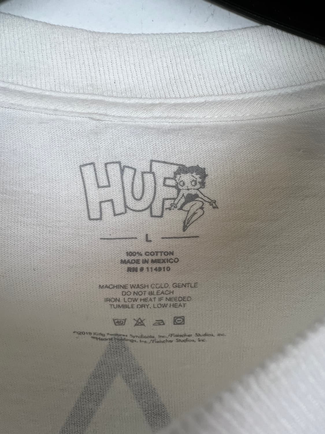 HUF 베티붑 콜라보 화이트 반팔 티셔츠 L 상품이미지3