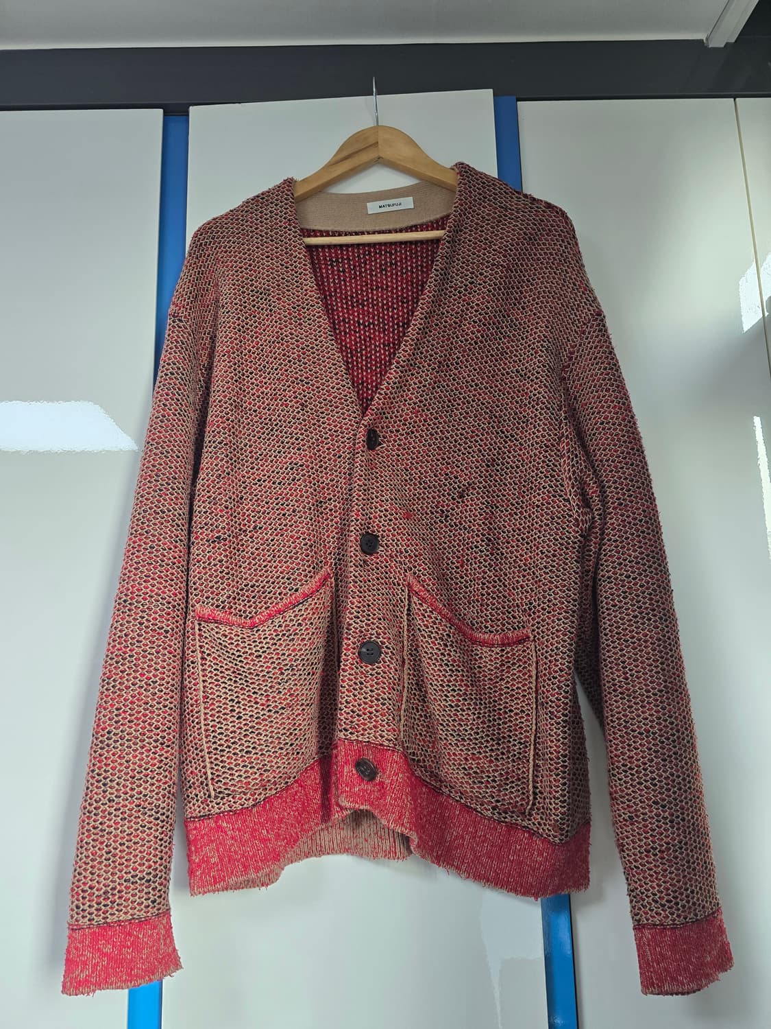 [3] MATSUFUJI 마츠후지 자카드 니트 가디건 레드 상품이미지2