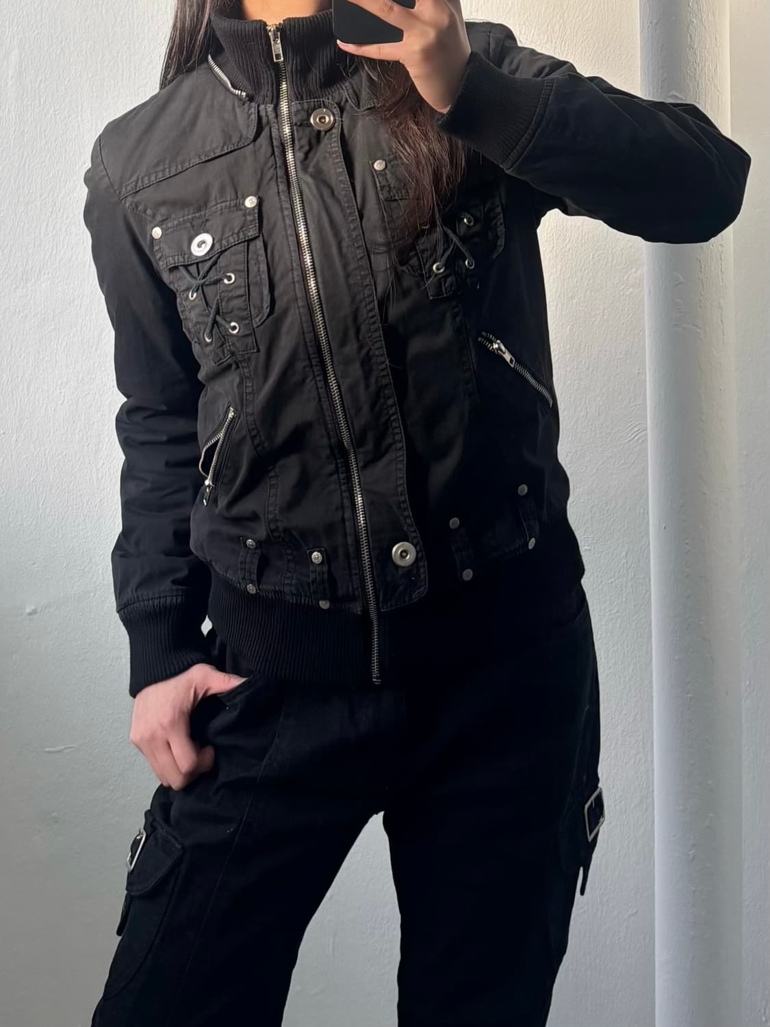 Vintage Black High Neck Zip-Up Jacket 상품이미지1