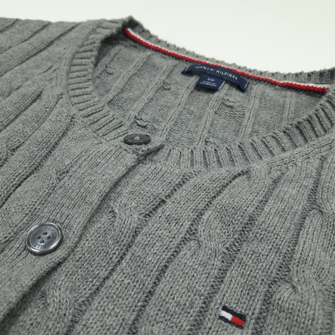CN948W S 타미힐피거 그레이 케이블 니트 스웨터 가디건 상품이미지5