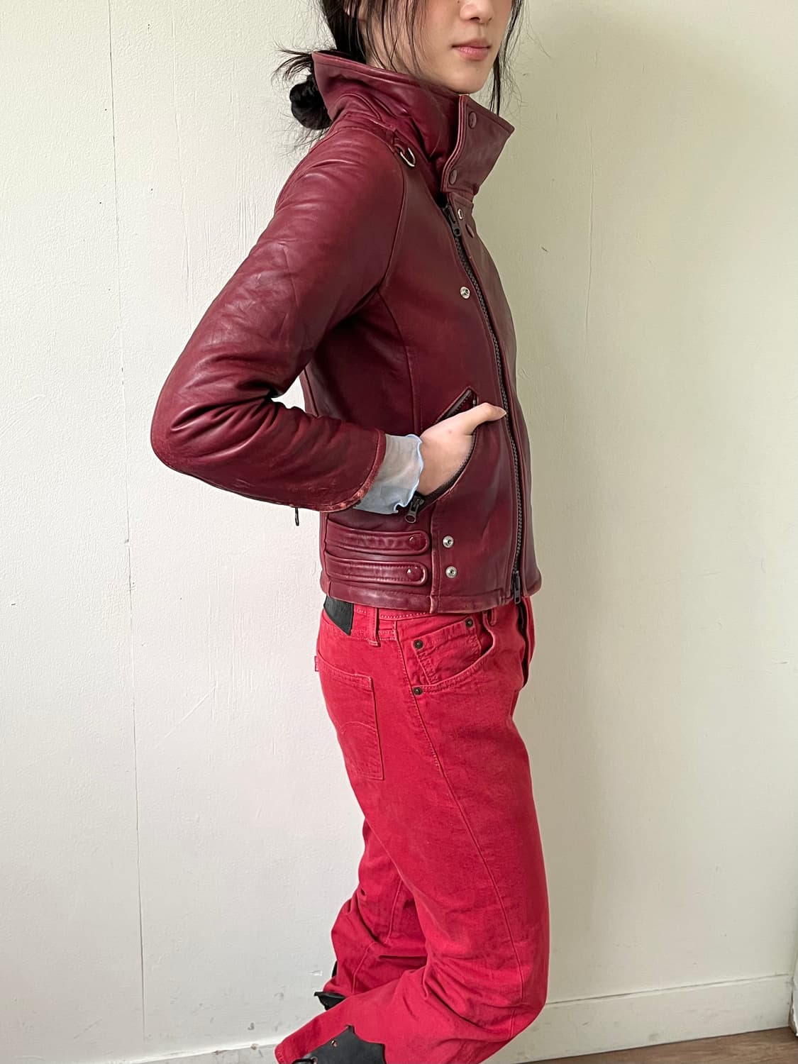 HANA FO GUIFAR 레드 레더자켓 상품이미지8